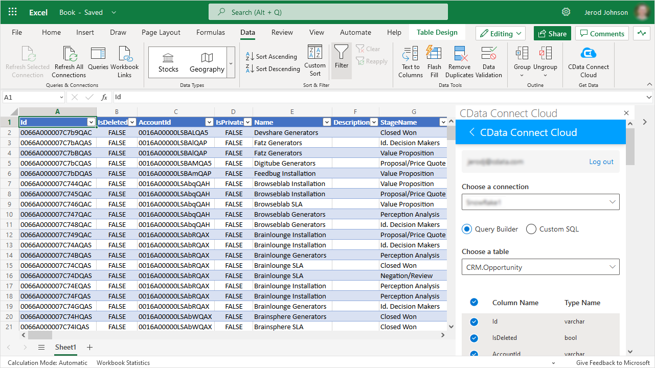 Excel で Salesforce データに接続
