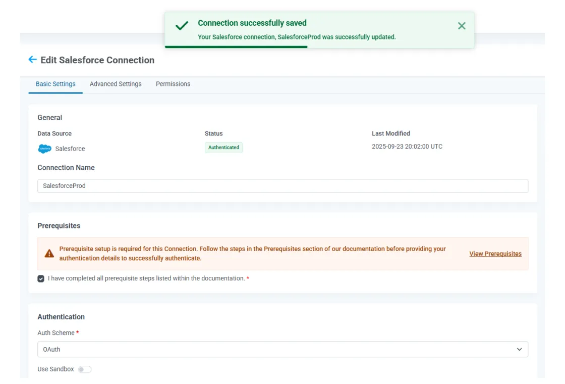 CData が接続を確立