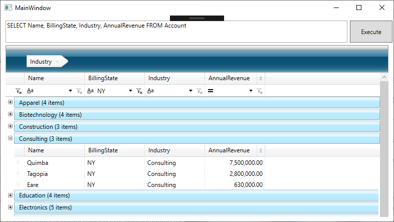 Grouped and filtered Azure Data Lake Storage データ(Salesforce is shown)