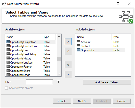 Selecting Tables (Salesforce is shown).