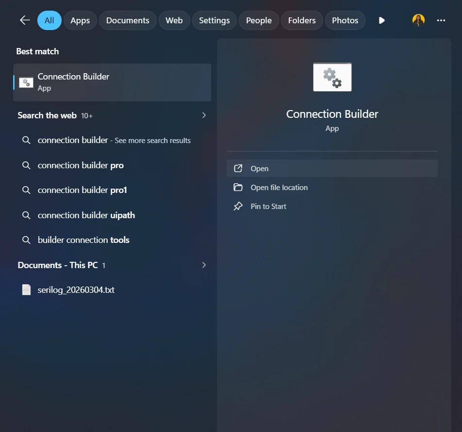 スタートメニューから Connection Builder を起動