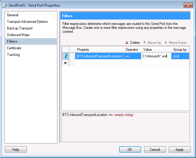 A filter that routes updategrams from a one-way receive location to a one-way send port that is configured for the adapter.