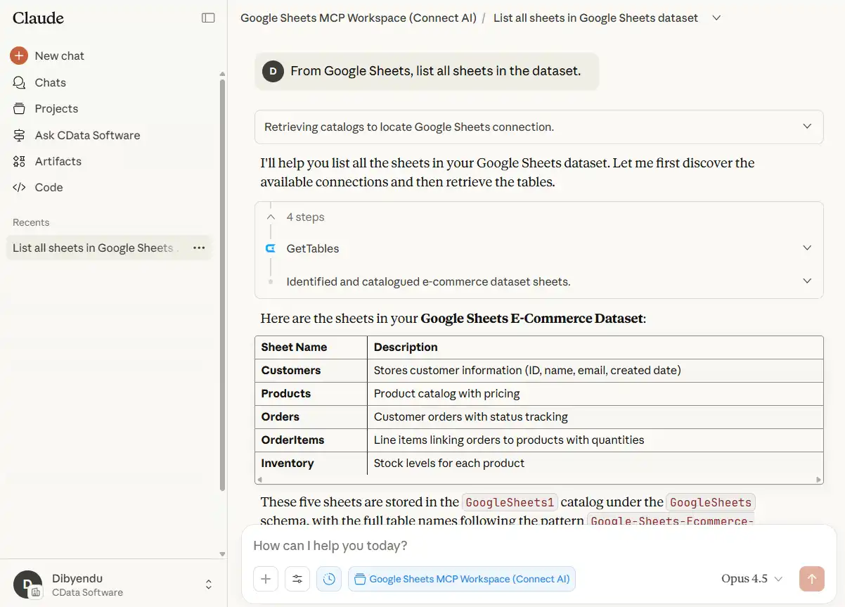 Query 1: From Google Sheets, list all sheets in the dataset.
