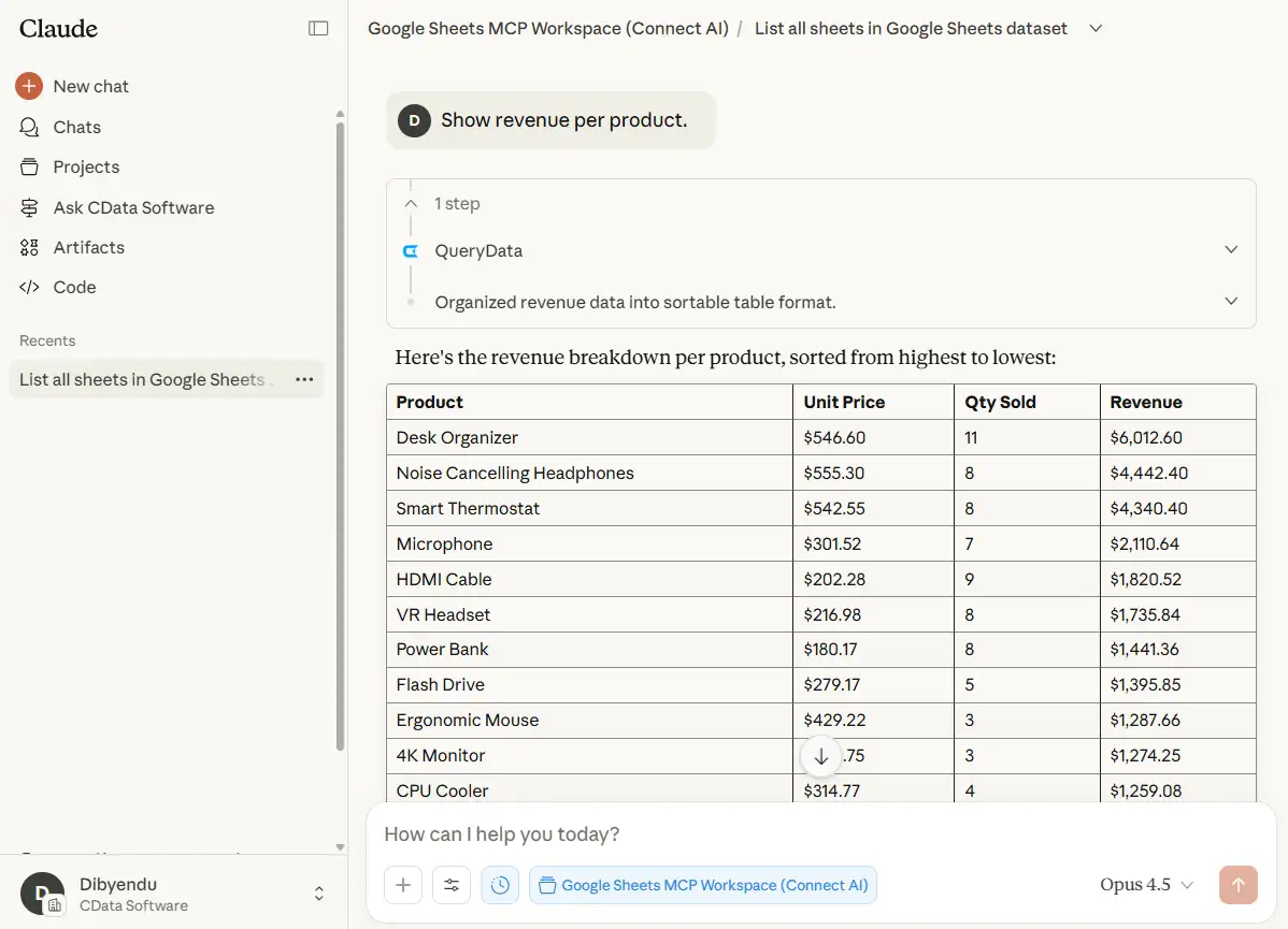 Query 4: Show revenue per product.