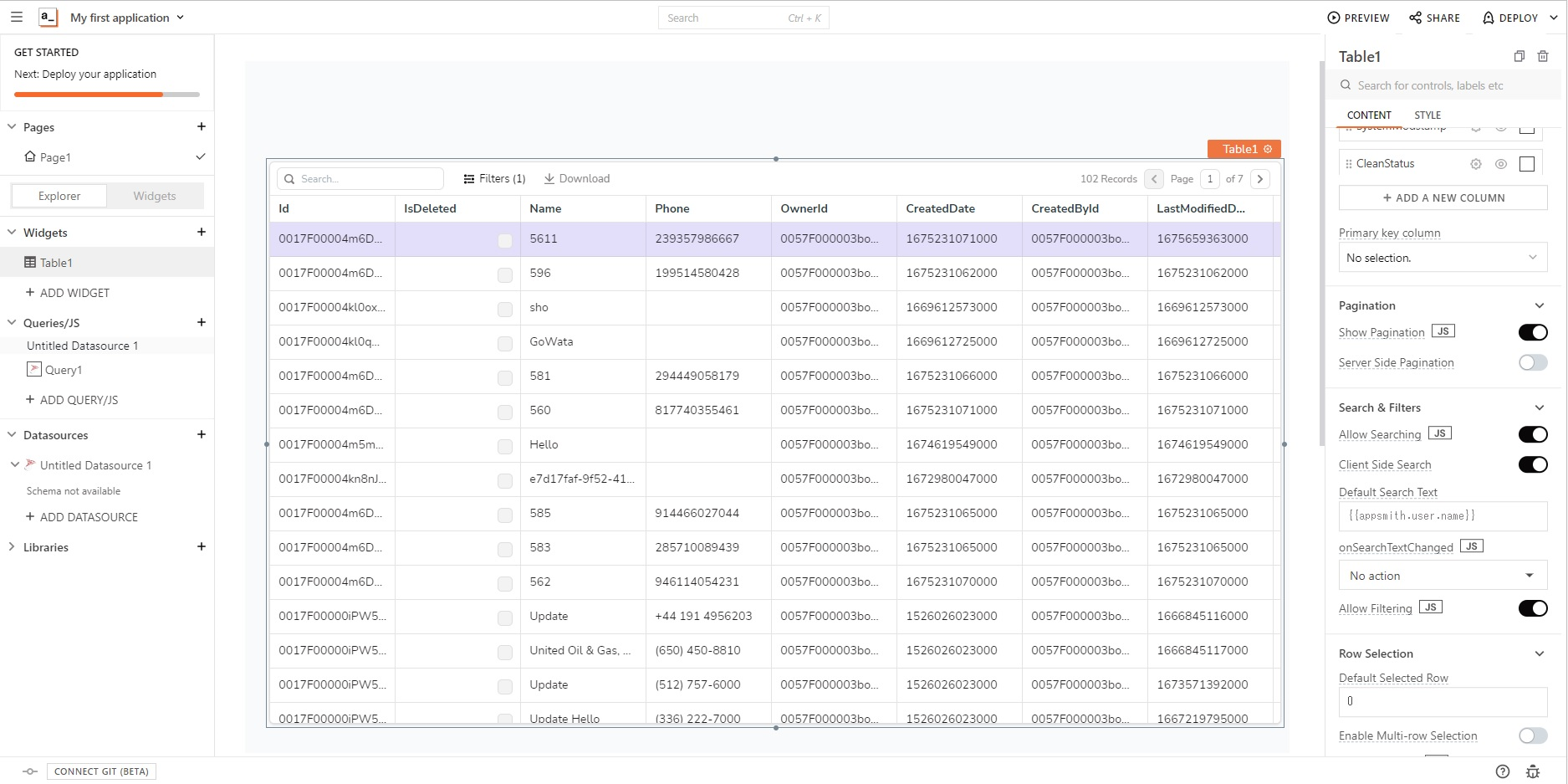 appsmith のテーブルに取得し多データを表示