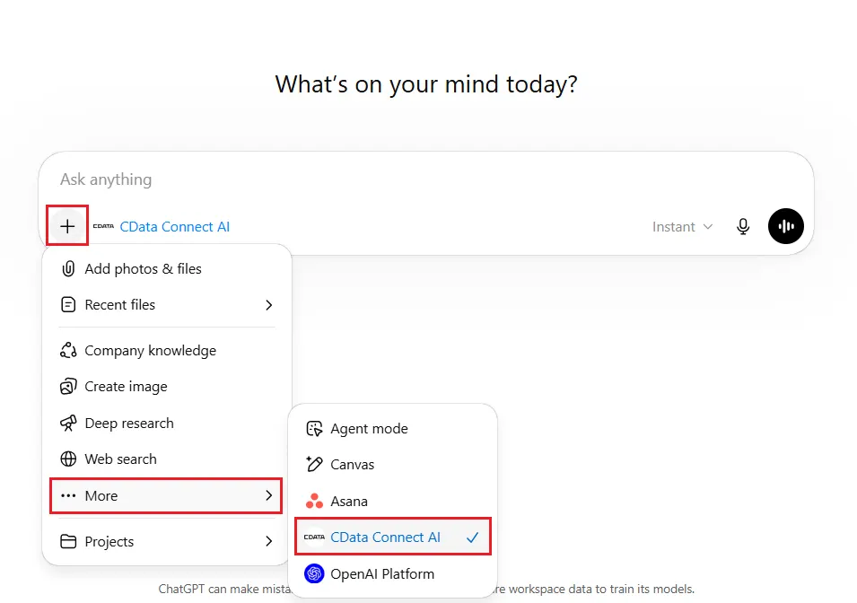 チャット内でCData Connect AI を有効化