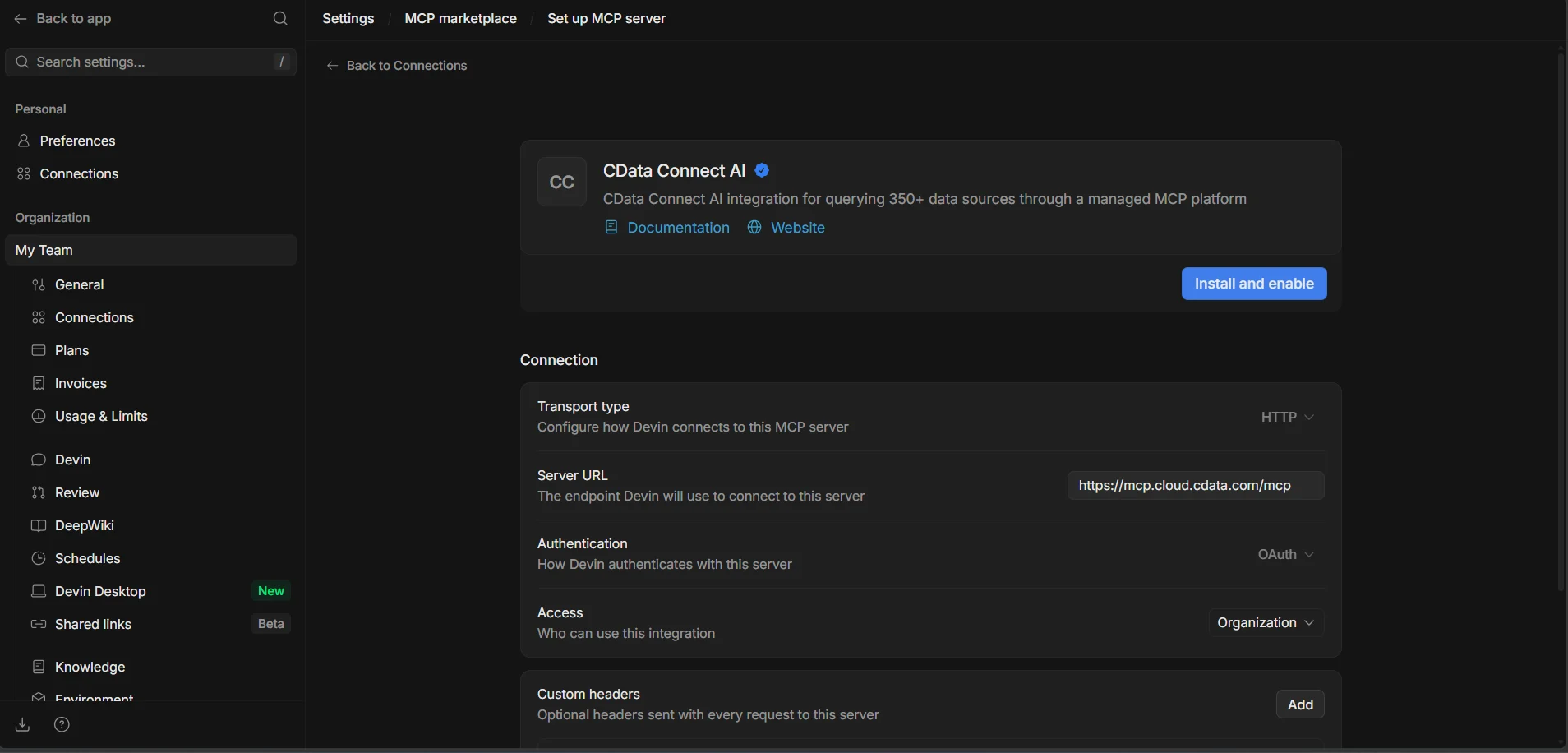 Devin へのConnect AI MCP サーバーのインストール