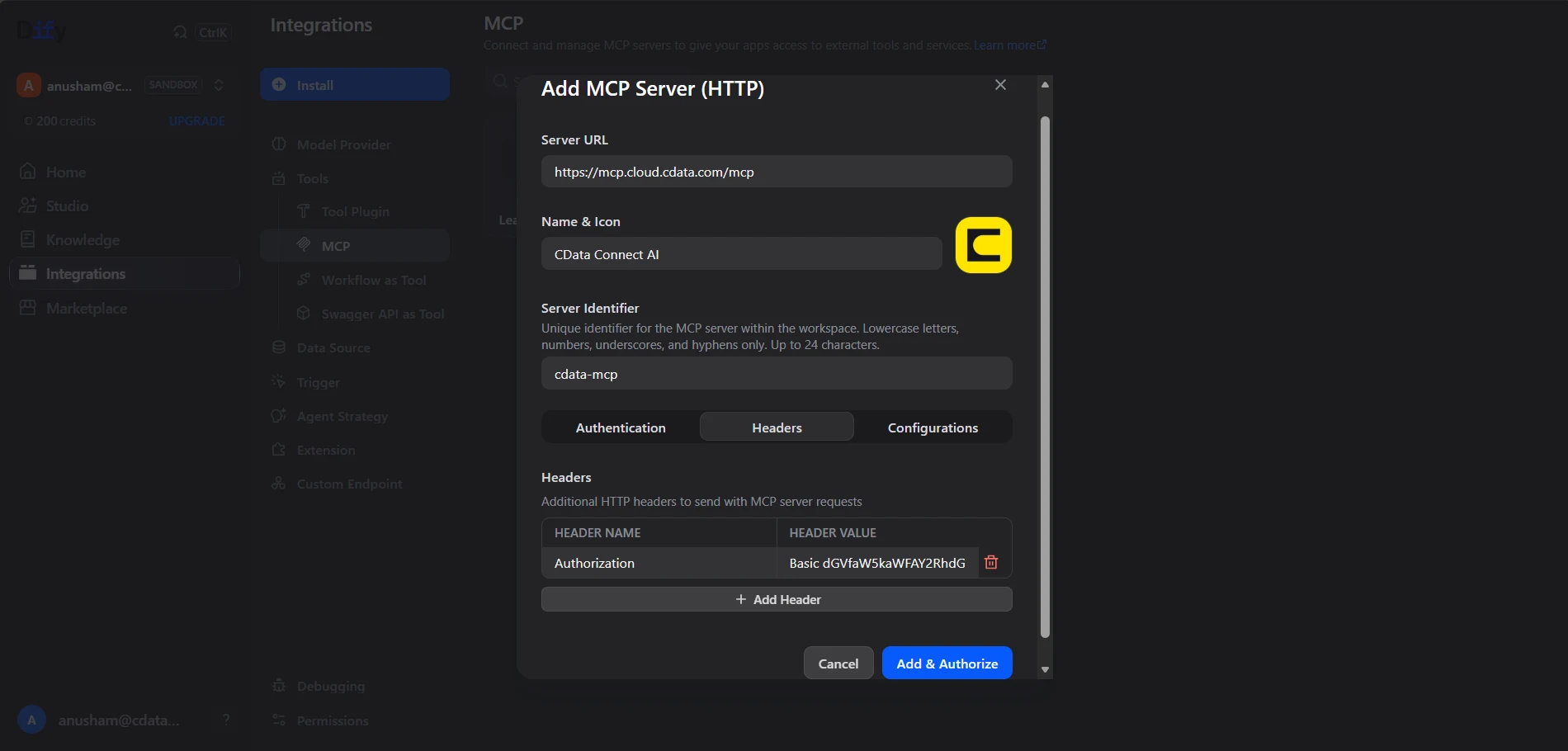 Dify への Connect AI MCP Server の追加