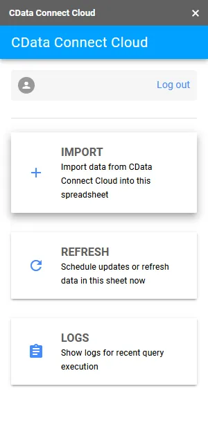 Google スプレッドシートのCData Connect Cloud パネル