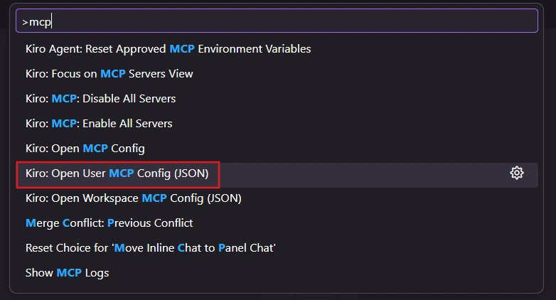 Kiro のユーザー MCP 設定を開く