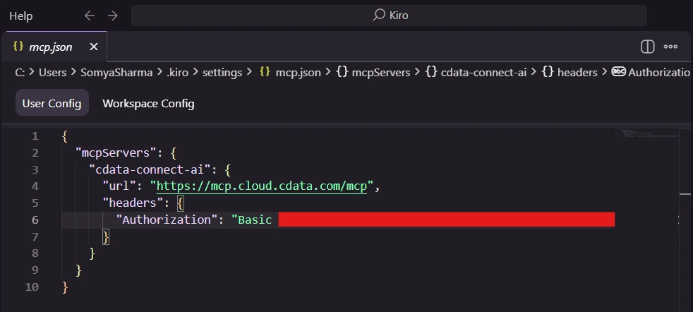 mcp.json で Connect AI MCP サーバーを設定