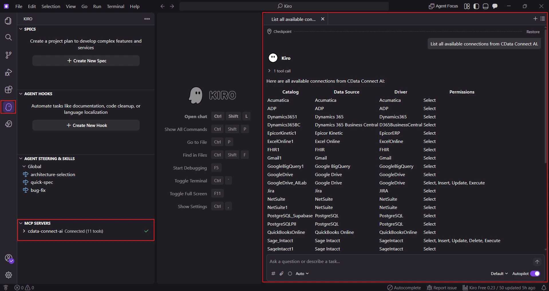 Kiro で Connect AI MCP サーバーの接続を確認