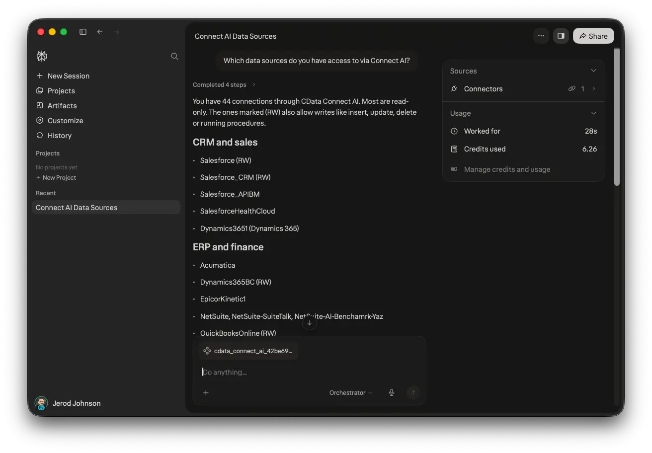 CData Connect AI 経由でリアルタイムデータをクエリ