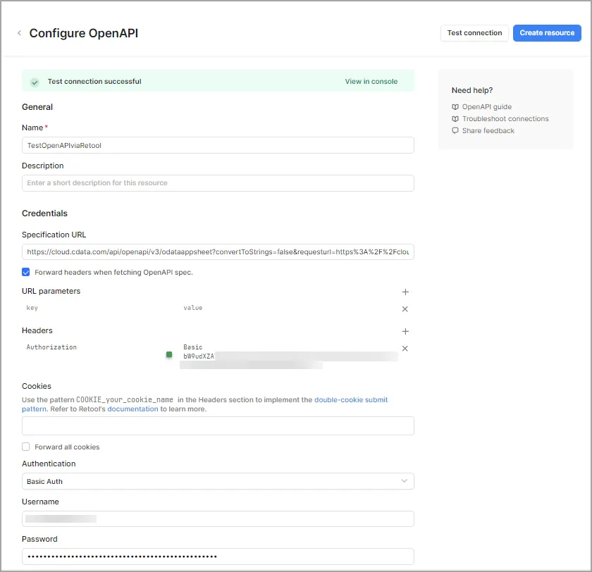 Configuring OpenAPI Resource in Retool
