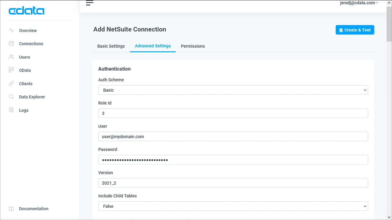 Configuring a connection （NetSuite の例）