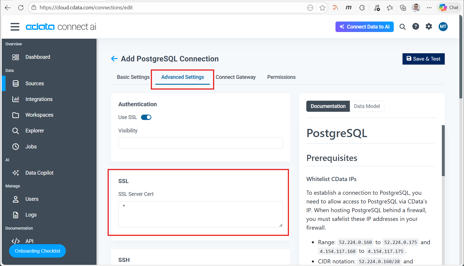 Advanced Settings - SSL Server Cert を * に設定