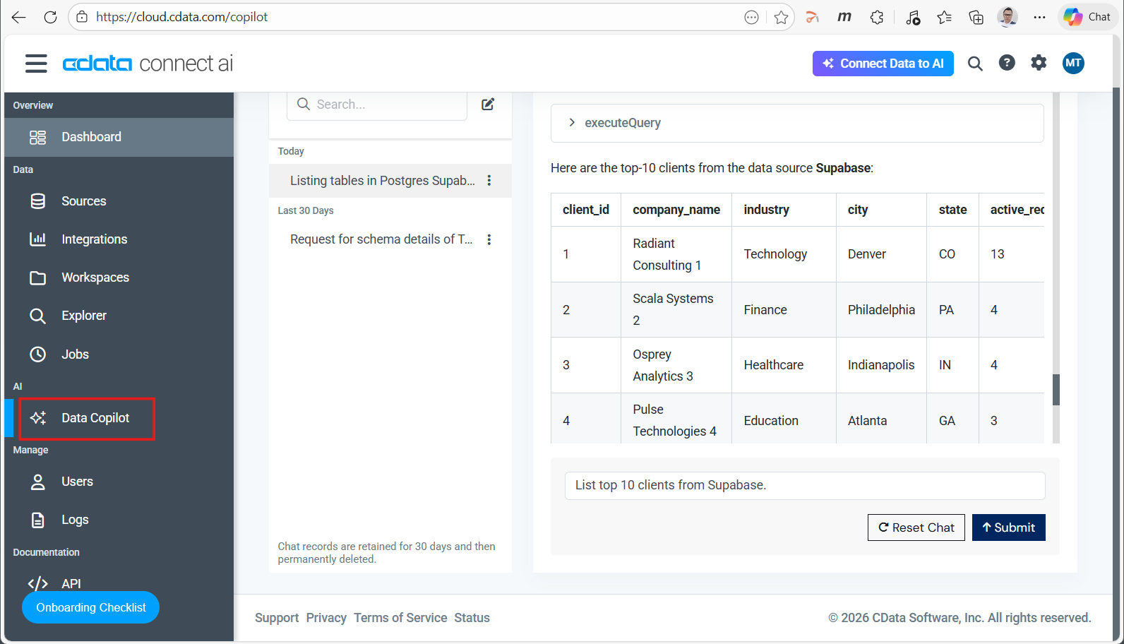 Data Copilot で自然言語を使って Supabase データをクエリ