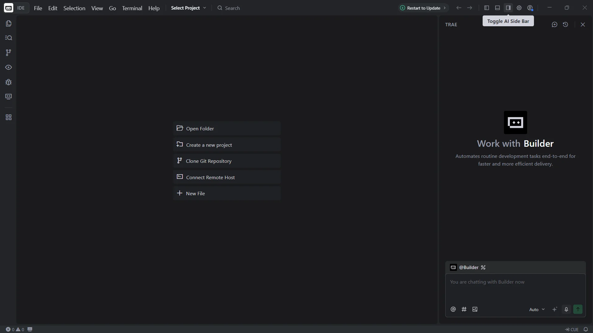 Opening the AI sidebar in Trae