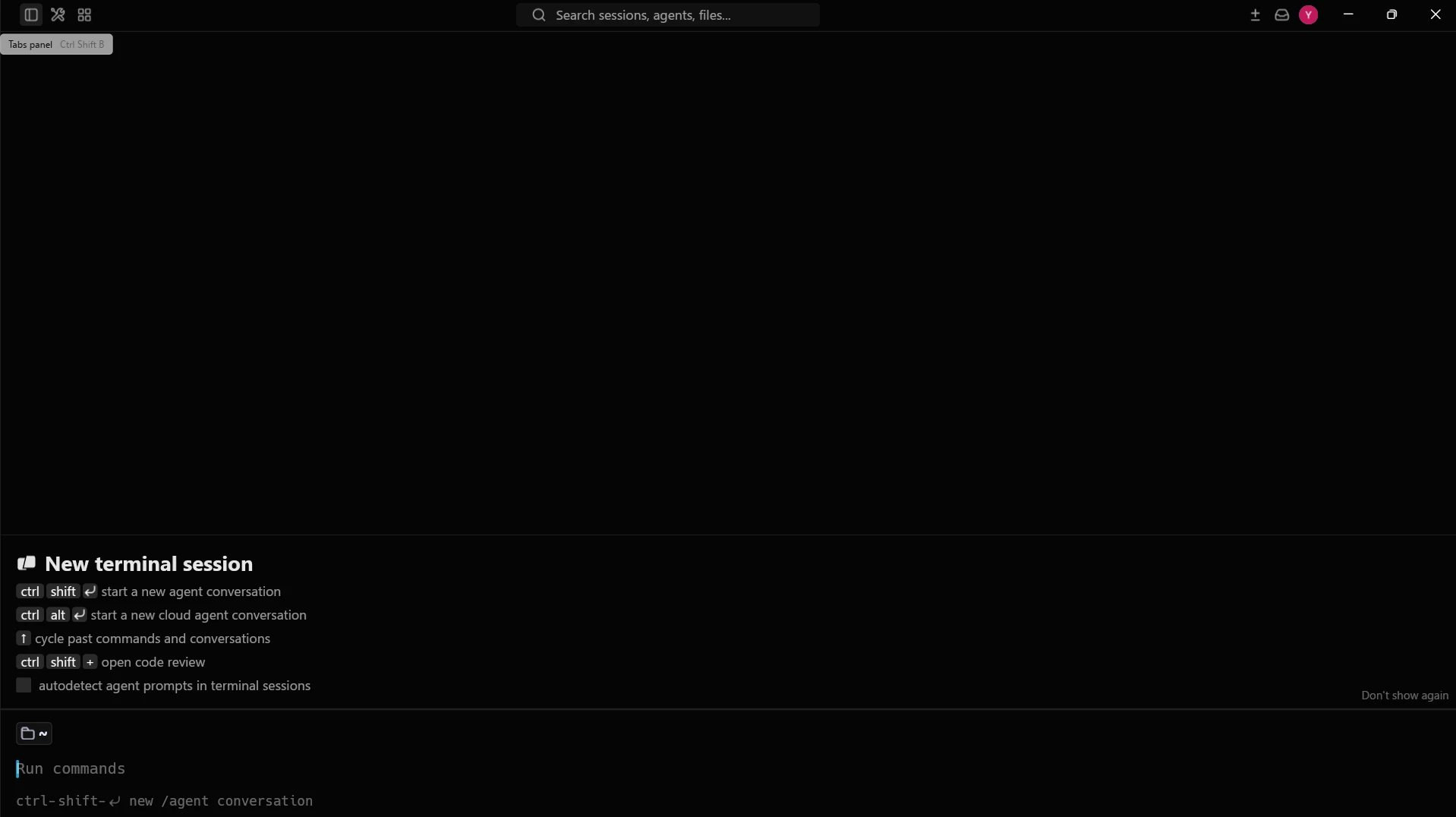 Warp で Tabs panel を開く