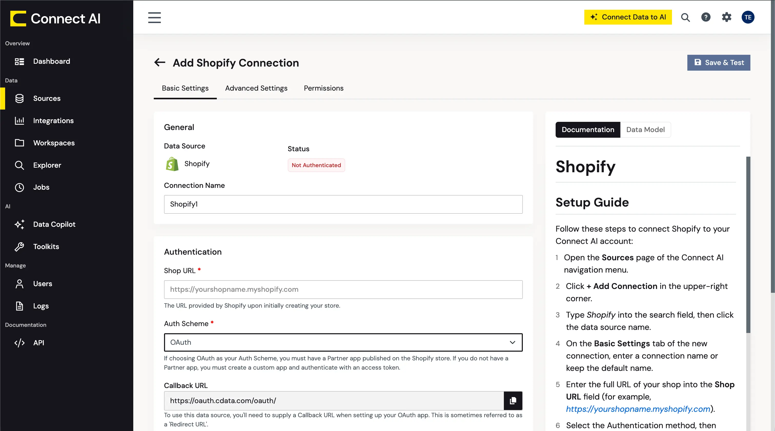 Configuring authentication—Salesforce OAuth shown