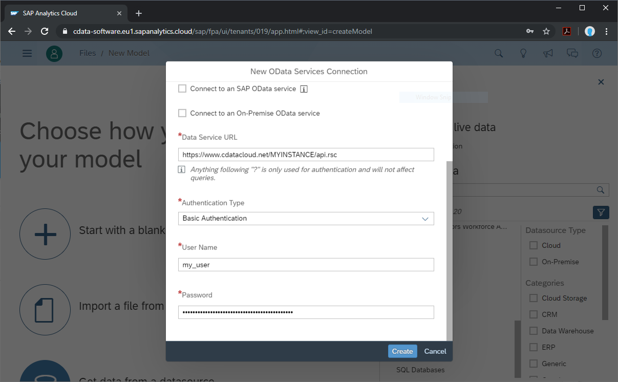 Creating a new OData Services Connection