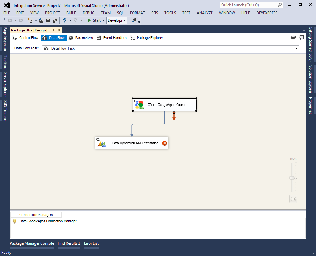 Google から Dynamics CRM に連絡先を転送するシンプルな SSIS ワークフロー