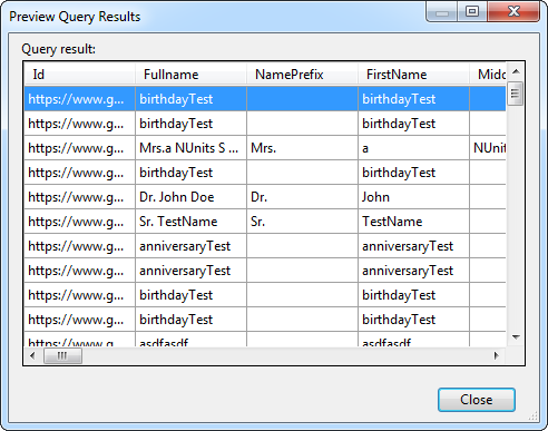 Google Contacts のテーブル