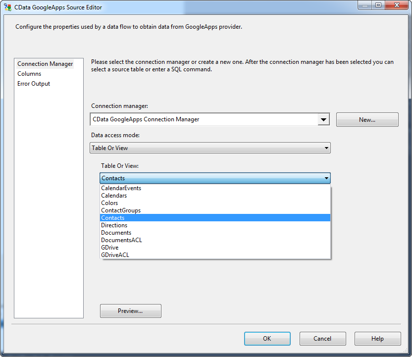 ソースエディタでの Google Apps のテーブル