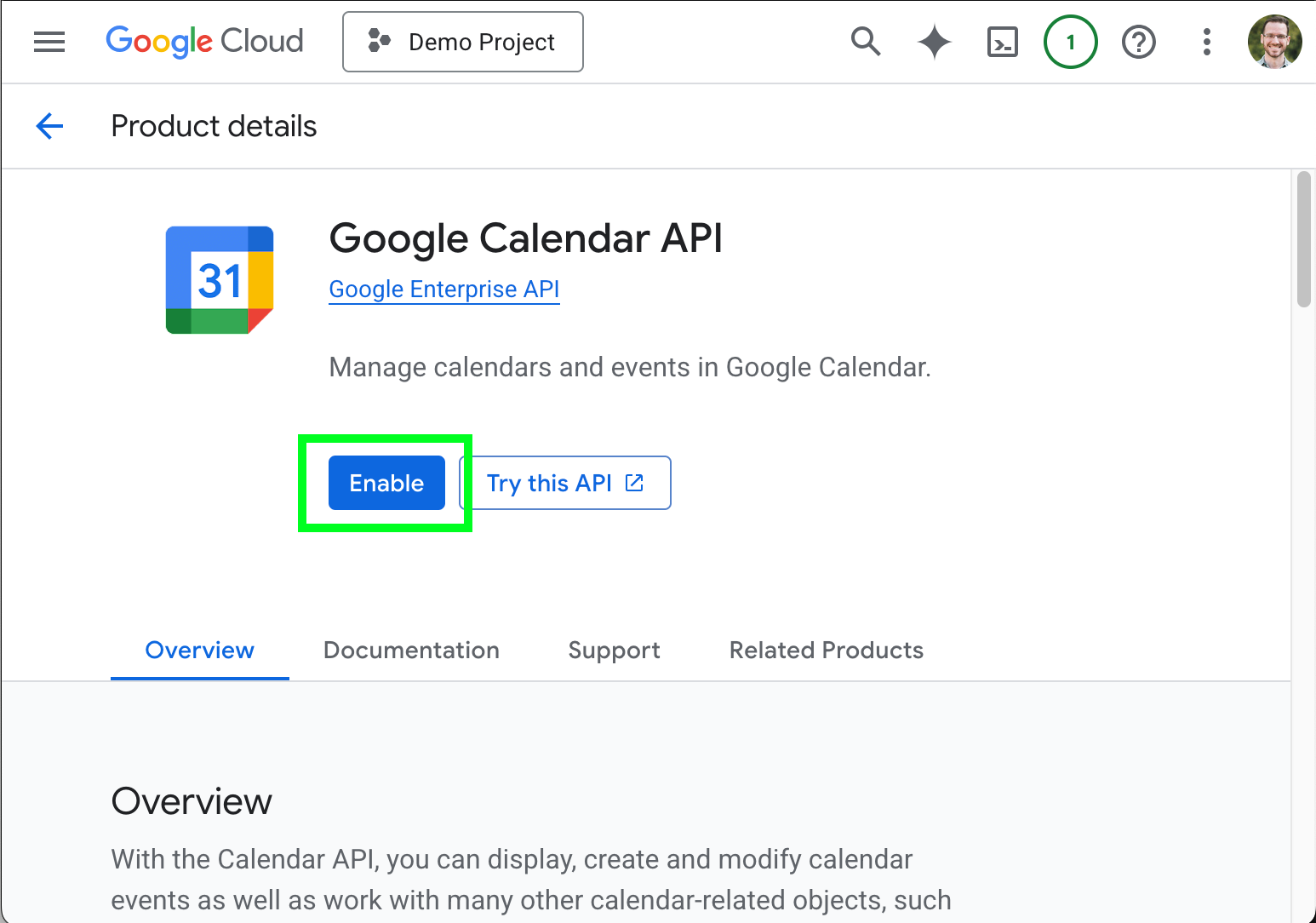 Google Calendar API を有効化