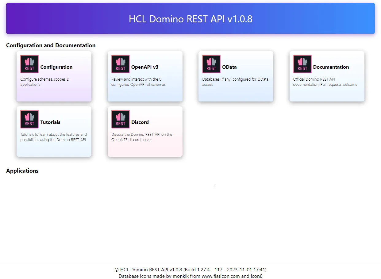HCL Domino REST API 管理画面