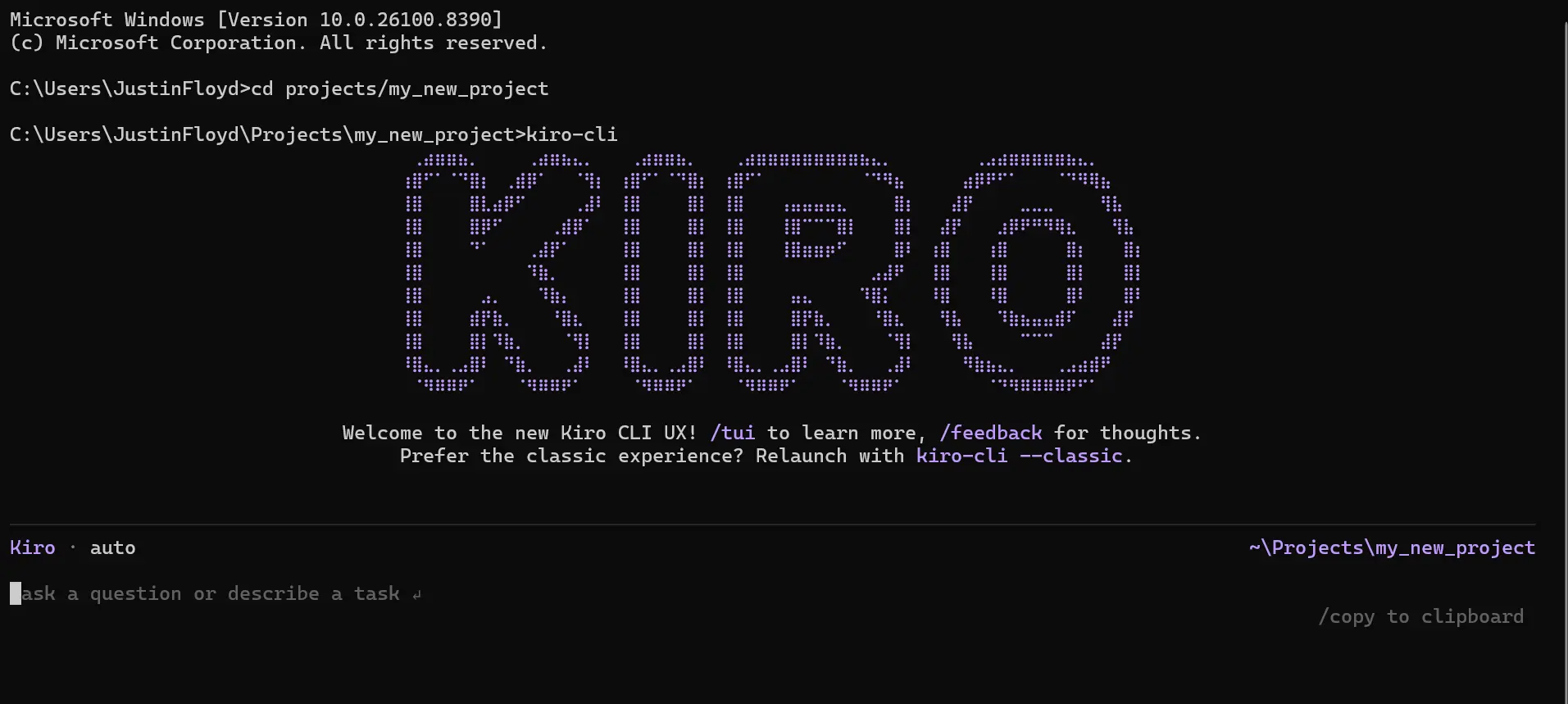 Kiro CLI セッションを開始する