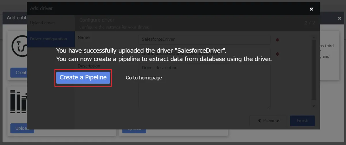 JDBC Driver のアップロード終了