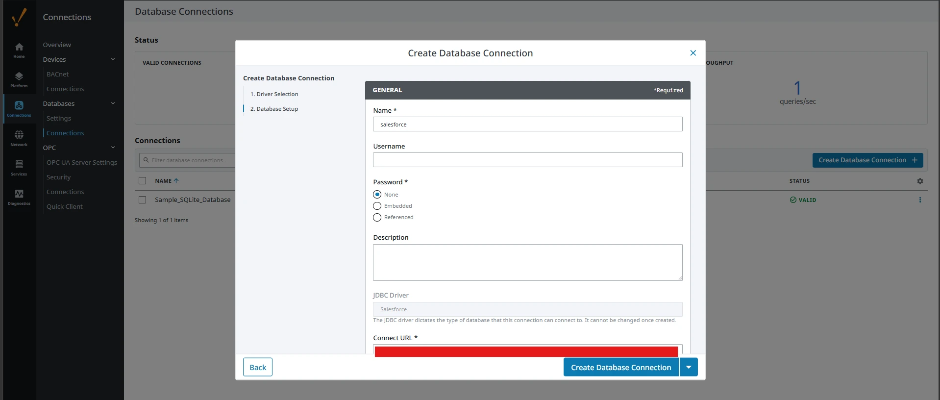 接続情報の入力（画面は Salesforce の例）