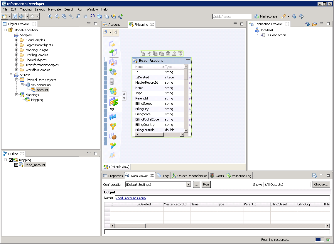 The source FHIR table in the mapping.(Salesforce is shown.)