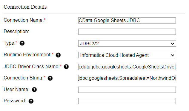 Configuring the Connection (Google Sheets is shown.