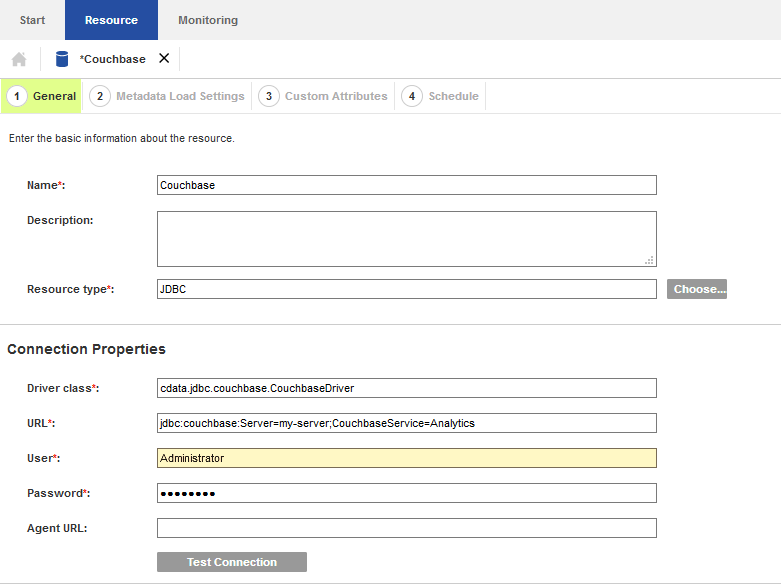 Add a new JDBC resource (Couchbase is shown).
