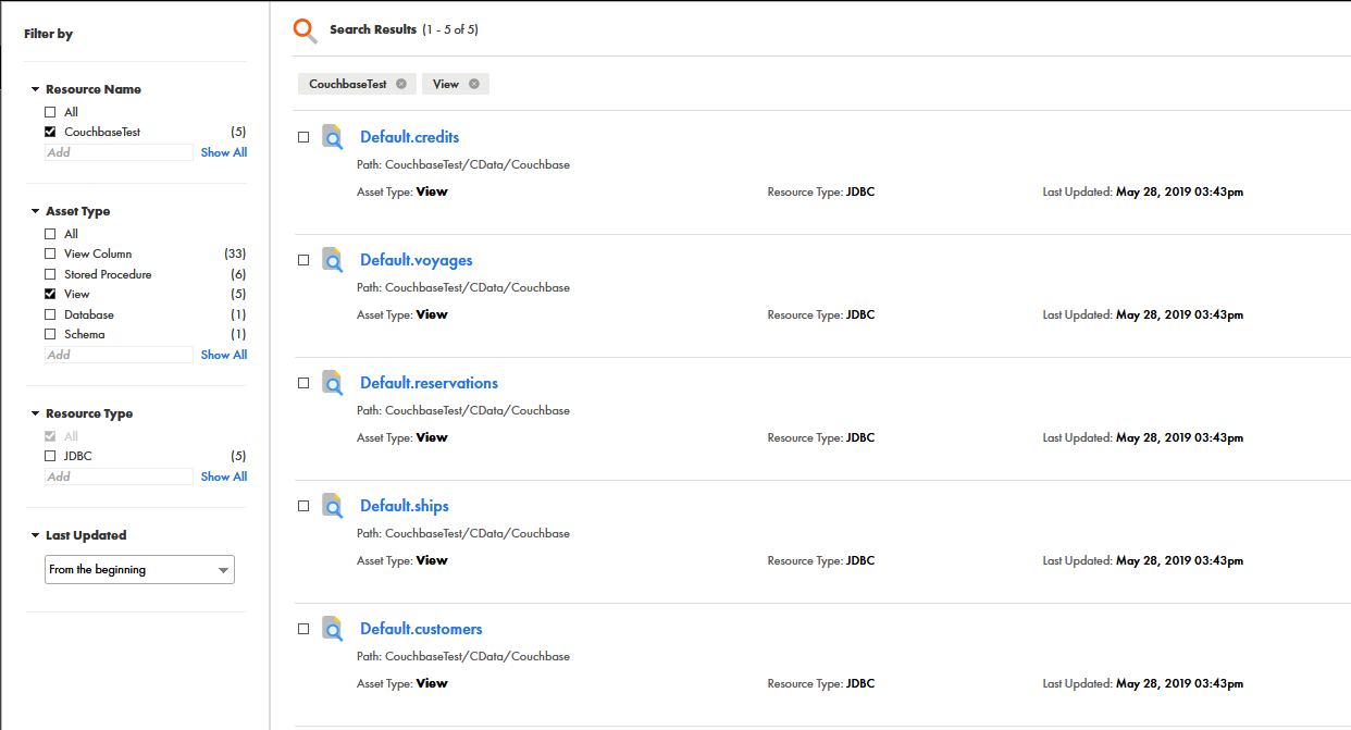 Validate the discovered metadata (Couchbase is shown).