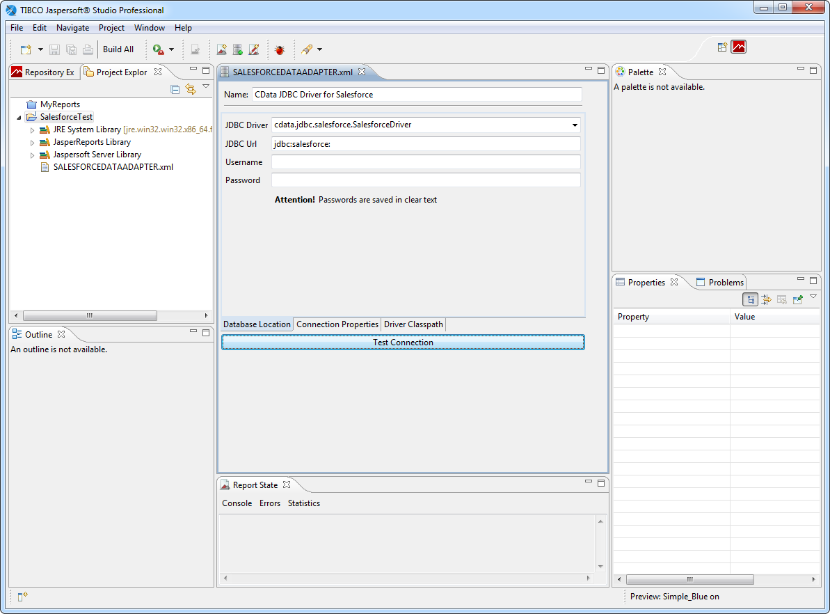 A data adapter configured to use the JDBC Driver. (Salesforce is shown.)
