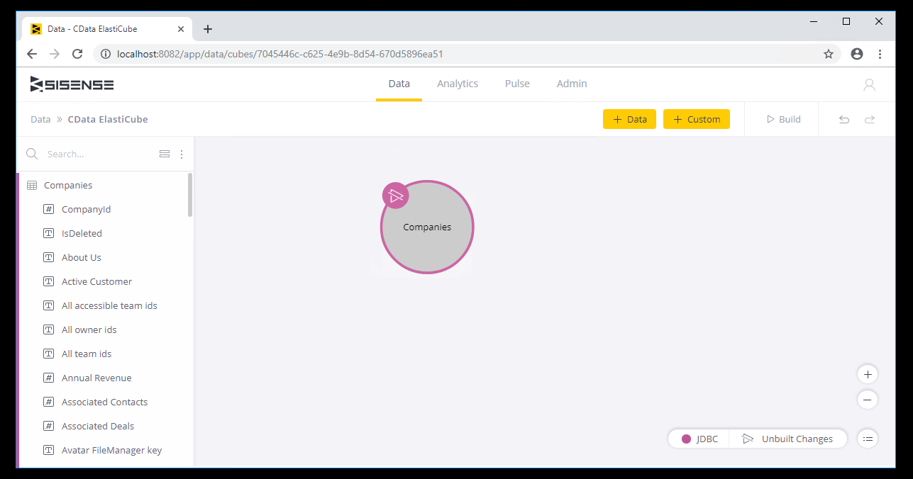 Selected tables to add to the ElastiCube