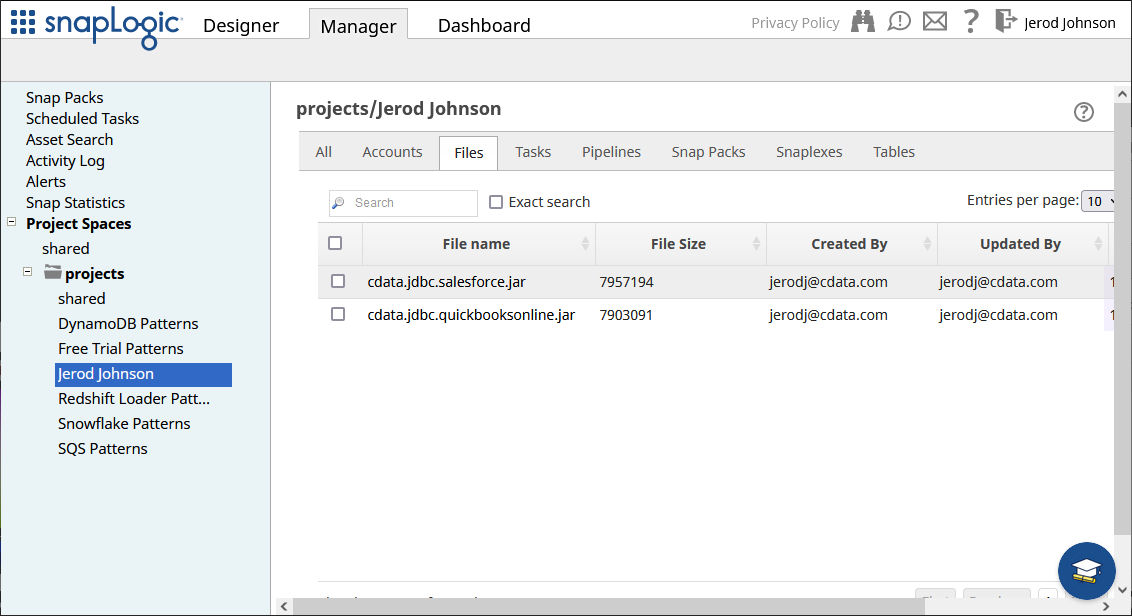 アップロードされたJDBC Driver(Salesforce とQuickBooks Online の場合)
