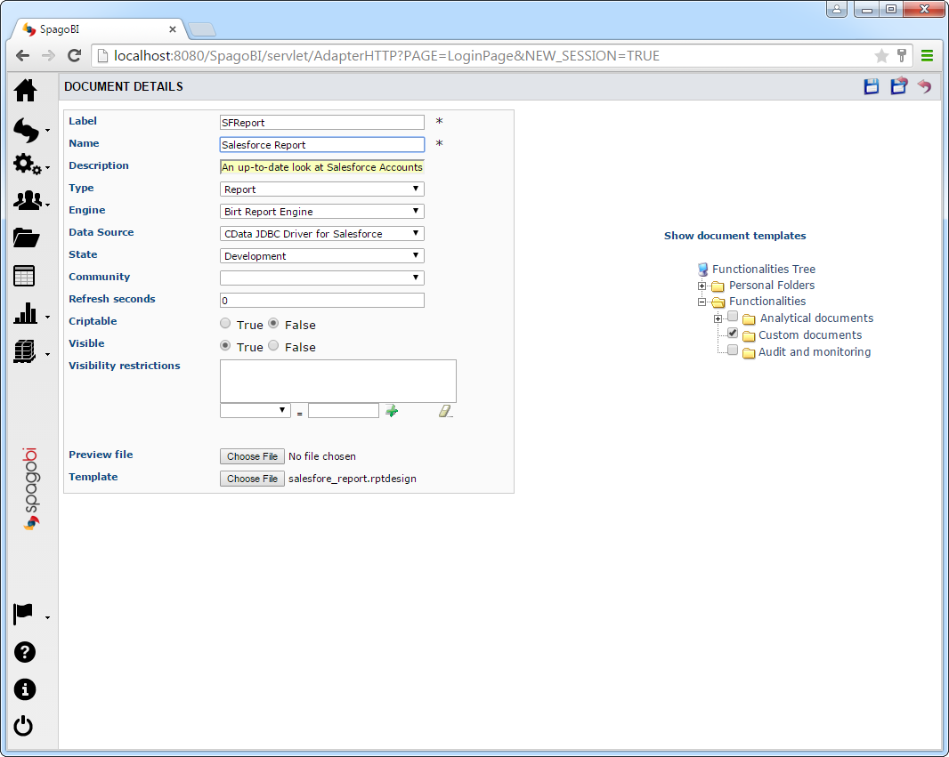The document using the report as a template.(Salesforce is shown.)