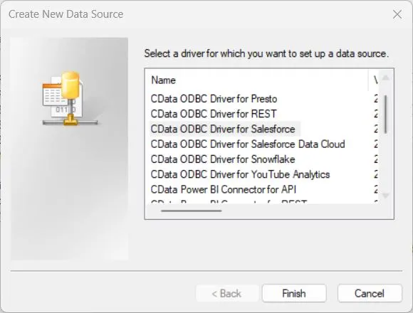 CData Salesforce ODBC ドライバーを選択 CData Salesforce ODBC ドライバーを選択