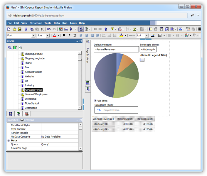 Oracle Financials Cloud columns used in a pie chart. (Salesforce is shown.)