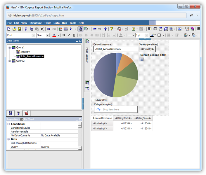 A pie chart populated with the result of executing the SQL query. (Salesforce is shown.)
