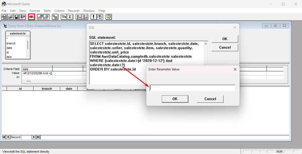 The generated SQL statement. (Salesforce is shown.)