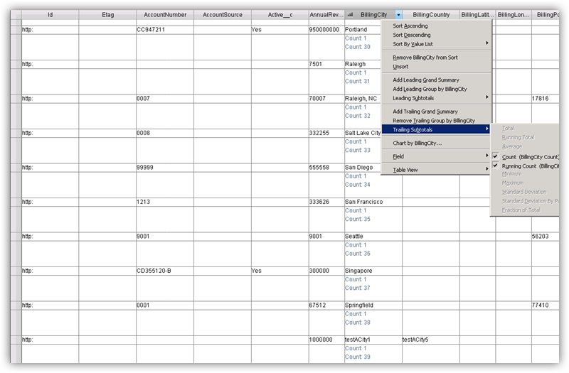 Available data processing options in the Browse view. (Google Spreadsheets is shown.)