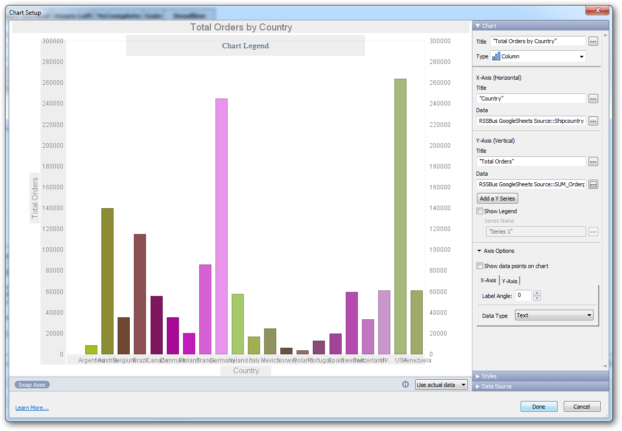 Up-to-date values in the Chart Setup dialog. (Google Spreadsheets is shown.)