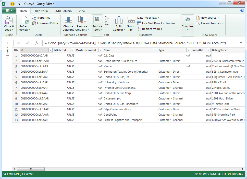 Power Query で取得したテーブル。