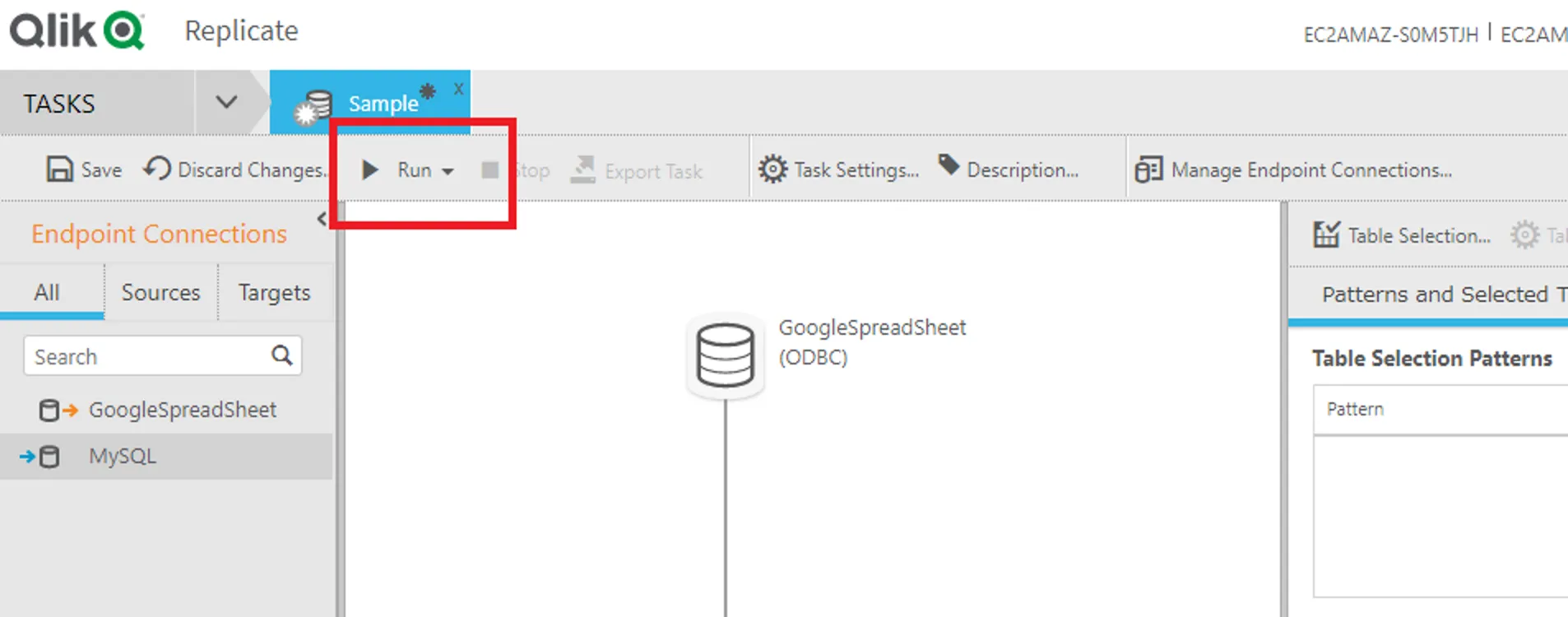 テーブルを選択