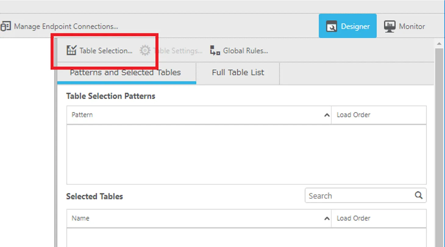 Table Selection をクリック